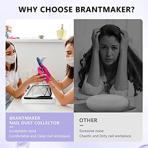 BRANTMAKER Nail Dust Collector with Brush and 2 Reusable Filters, 60W Nail Dust Extractor for Home Salon Use, Vacuum Dust Fan for Acrylic Nails (