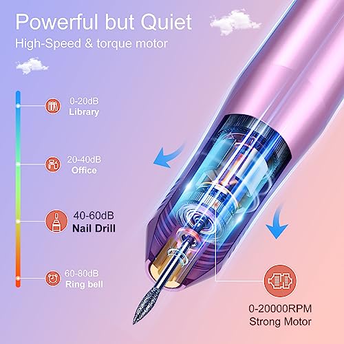 Nail Drill Machine, Electric Nail Files for Acrylic and Gel Nails, 20000RPM Electric Nail Drill for Natural Nails, Professional Nail Drill for Pe