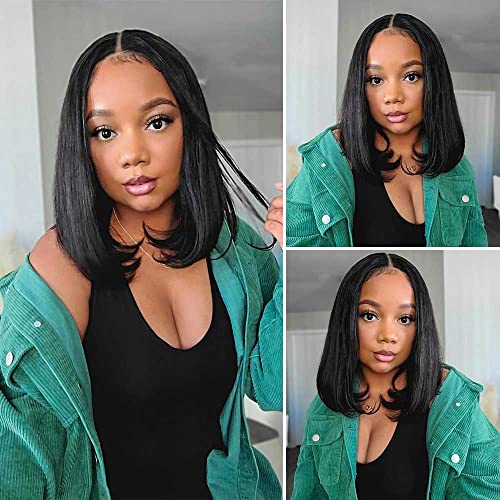 Maxine 12 inch Straight Bob Wigs 13x4 Transparent Lace Front Human Hair Wigs Pre Plucked with Baby Hair Brazilian Straight Short Bob Wigs Glueles