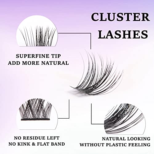 Individual Lashes 72 Cluster Lashes DIY Eyelash Extension Thin Band Wide Stem Lash Extensions Reusable Soft Natural Lightweight Easy to Apply at
