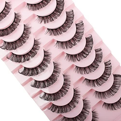 Oreola Russian Strip Lashes D Curl False Eyelashes Cat Eye Lashes Natural 10 Pairs 3D Volume Curly Fake Eyelashes Fluffy Artificial Reusable Russ