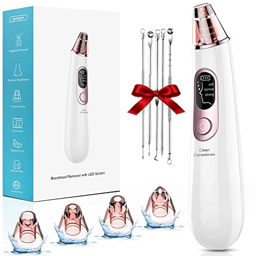 Pore Vacuum, Blackhead Remover Vacuum for Face Acne Comedone Whitehead Extractor Kit with 3 Suction Power & 4 Probes and LED Display Electric Bla