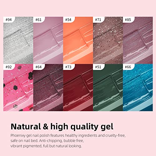 Gel Nail Polish Kit, Phoenixy 10 Colours Soak Off Gel Nail Kit with 36W U V LED Nail Lamp Gel Nail Starter Kit with Manicure Tools Nail Starter G