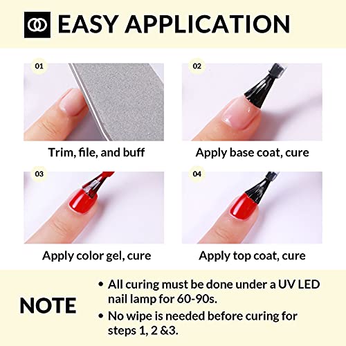 LagunaMoon Gel Nail Polish Base Coat and No Wipe Top Coat Gel Polish Set Soak Off UV LED Nail Varnish Lacquer Manicure Set 2 × 8ml