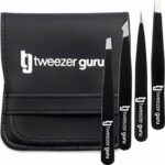 Tweezers Set 4-Piece - Tweezer Guru Stainless Steel Slant Tip and Pointed Eyebrow Tweezer Set - Great Precision for Facial Hair Ingrown Hair Spli