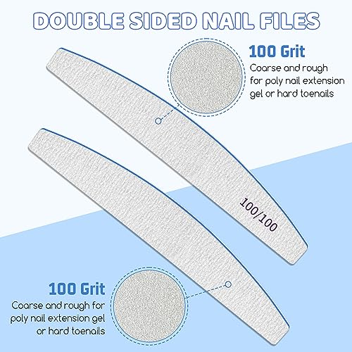 Nail Files, Nail Files, 100/100 Grit Nail Files 12 PCS, Double Sided Emery Board Nail Files for Acrylic Nails and Natural Nails, Washable and Reu