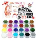 Glitter Tattoos Kit, 24 Colors Glitter Temporary Tattoos/Body Glitter Tattoos, Body Make-up for Party, Halloween, Birthday,Christmas