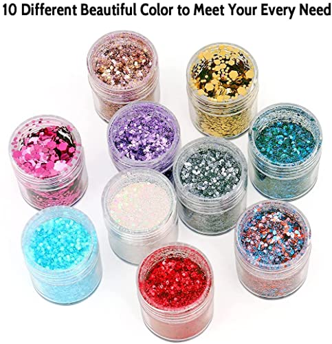 DazSpirit 10pcs Chunky Glitter for Face, Body, and Hair, Glitter Festival Makeup Set - Safe for Body Hair Nail Eye Beauty Makeup Art Decorative f