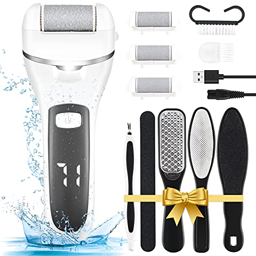 ZOUYUE Electric Foot File Pedicure Set, Rechargeable Waterproof Hard Skin Remover with 3 Rollers and 2 Speeds, Callus Remover Foot Care Gift Kit