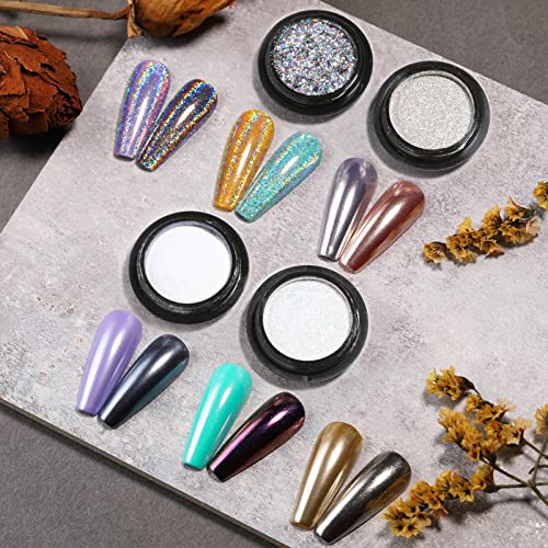 BORN PRETTY Chrome Nail Powder Holo Powder Nail Art Powder Mirror Glitter Rainbow Neon Pearl Pearl Pigment Manicure Glitter Dust 4 Boxes