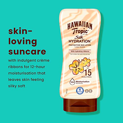 Hawaiian Tropic Silk Hydration Protective Lightweight Sun Lotion SPF 15 180ml (Pack of 2)