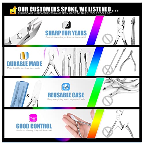 Cuticle Nippers Cuticle Pusher, 3 Pack Professional Cuticle Remover Set Stainless Steel Cuticle Cutter Cuticle Clipper Tools for Manicure and Ped