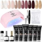 Modelones Poly Nail Gel Kit with 20W Nail Lamp, 6 Colors Poly Nail Extension Gel All-in-one Kit Glitter Pink Red Builder Nail Gel Nail Strengthen