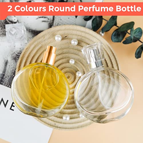 BOOHO 2Pcs 30/50ml Empty Glass Perfume Atomiser, 2 colors Clear Glass Atomiser Spray Bottles, Round Refillable Spray Perfume Bottles Fine Mist Co