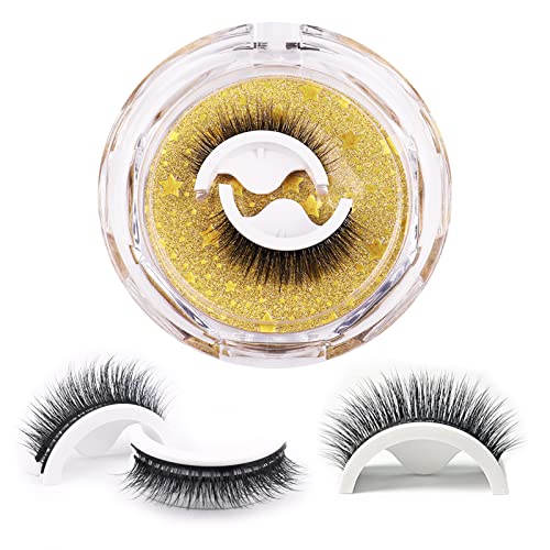 Sadodo Reusable Self Adhesive 3D False Eyelashes,3 Pairs in 1 Case, No Glue Needed,Natural Long Thick Fake Eye Lashes Box with replacement tape (