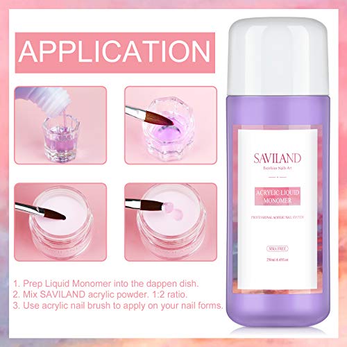 Saviland 250ML Acrylic Liquid High Capacity - Monomer for Acrylic Nails - 8.45OZ Acrylic Monomer Liquid Professional MMA-Free, Non-Yellowing, Acr