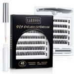 Individual Eyelashes with Glue,Larbois 45 Clusters False lashes Natual Look Eyelashes Self Adhesive Reusable Soft Fluffy Latex Free Russian Lashe