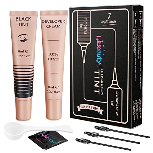 Libeauty Lash Tint Black Kit - 2 in 1 Eyelash & Eyebrow Dye Set, Last Up to 6 Weeks, Fast & Easy to Use, Semi-Permanent Black Dye with Developer