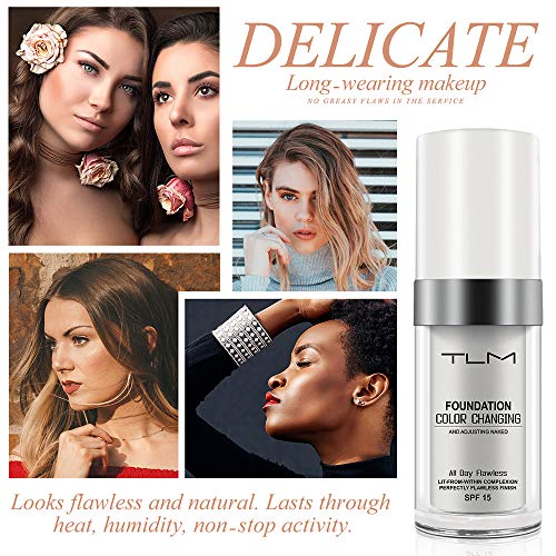 Colour Changing Foundation, (2Pcs) Flawless Color Changing Foundation Makeup Base Moisturizing Liquid Foundation for Women, Concealer Cover, Girl