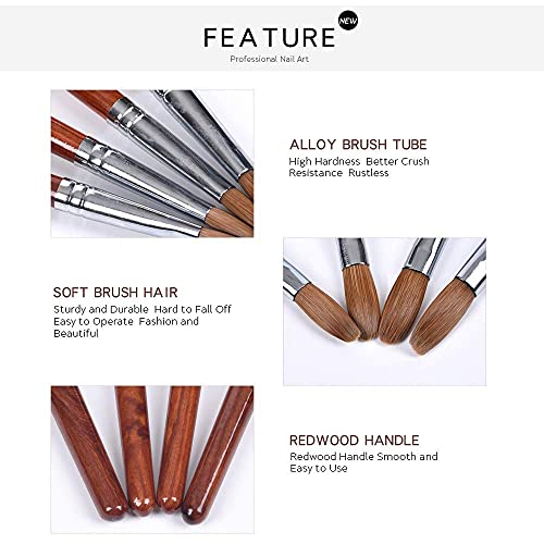 12# Sable Nail Art Brush,Manicure tool,Red Wooden Nail Brush for acrylic nails,Polygel Brush for Acrylic