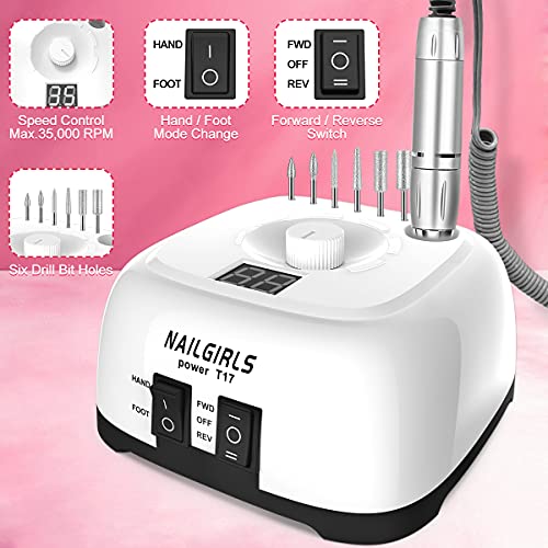 Portable Electric Nail Drill, 11 in 1 Nail Drill Set Electric Nail Files Professional 35000RPM Acrylic Nails Gel Nails Manicure Pedicure Polishin