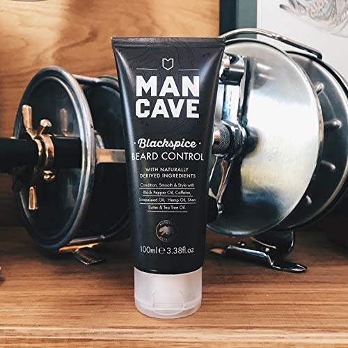 ManCave Blackspice Beard Control 100ml, Condition and style your beard with L-Arginine, Hemp oil and Shea Butter, Encourages beard growth, Vegan