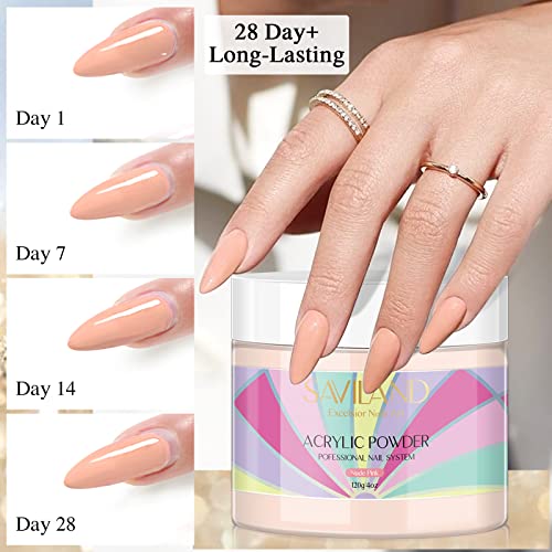 Saviland 120g Nudes Acrylic Powder - 4.23oz Acrylic Nail Powder for Acrylic Nails Extension French Nails No Need Nail Lamp Professional Salon Qua