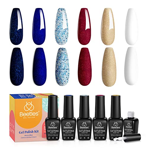 Beetles Bloody Mary Red Gel Nail Polish Set - 6 Pcs Shimmer Red Burgundy Red Gel Polish Red Glitter Nail Polish Soak Off UV Nail Lamp Gel Nail Ki