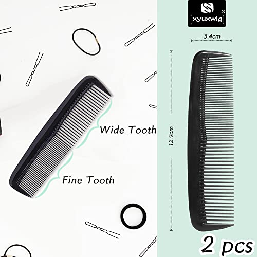 Hair Comb, 2Pcs Plastic Pocket Combs Black Hair Combs Fine and Wide Tooth Dressing Comb Heat Resistant Anti Static Hairdressing Styling Combs for