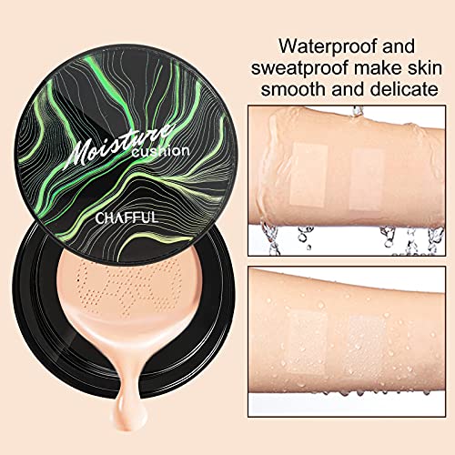 Mushroom Head Air Cushion CC Cream, BB Cream, Moisturizing Concealer, Makeup Base Long Lasting with Mushroom Makeup Sponge, Easy to Apply, Round