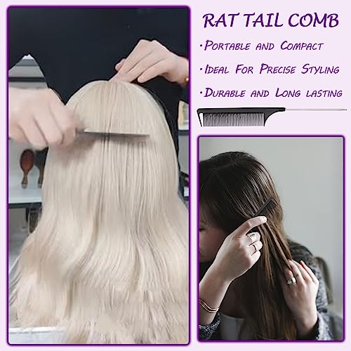 Hair Comb Set - Wide Tooth Rat Tail Comb 2pc Fine Tooth Rat Tails Comb for Parting long handle Detangler Pin Tail Comb for Sectioning Foiling Bra