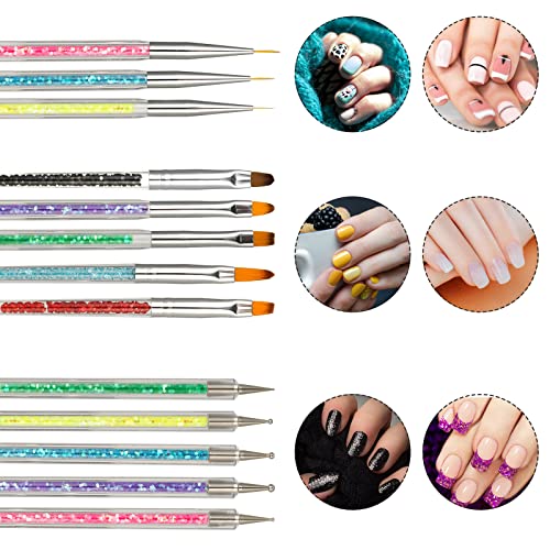 Acrylic Nail Art Brushes Set, Thin Nail Liner Brush, 10pcs Nail Painting Brushes Colorful Nail Art Clean Up Brushes & Dotting Pen DIY Design Tool