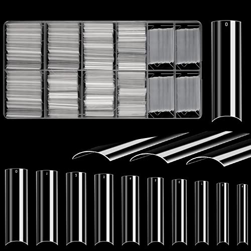 JUSTOTRY 700 Pcs No C Curve Clear Nail Tips No Glue, Extra Long Square Nails Tip Set, XXL Full Cover Fake Nails Tips for Women,Acrylic Straight F