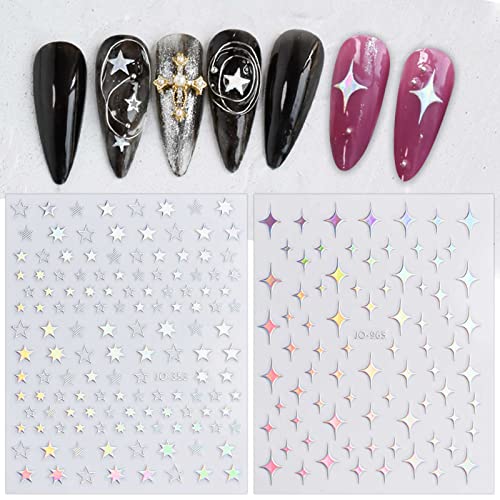 9 Sheets Aurora Holographic Nail Art Stickers Decals Self-Adhesive Heart Flame Stars Butterfly Moon Nail Supplies Nail Art Design Decoration Acce