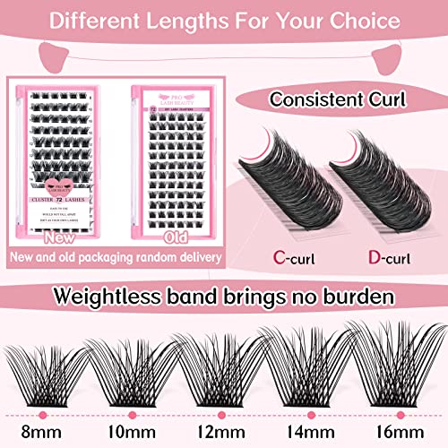 Lash Clusters, 72 Pcs Individual Cluster Lashes DIY Lash Extension 8-16mm Eyelash Clusters Volume Wispy Lashes Super Thin Band Reusable Soft & Co