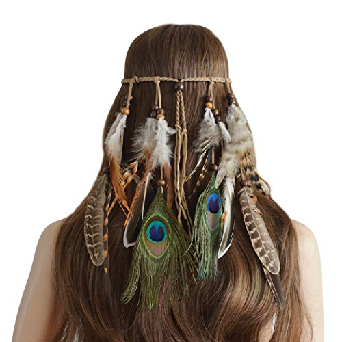 BuxiuGK Indian Headdress Hippie Boho Feather Tassel Headband Hair Accessories for Women Girl Party Festival,1#