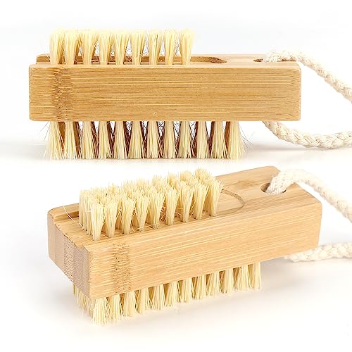 Beehug 2 Pieces Double-Sided Wooden Nail Brush Set, Eco-Friendly Hand & Foot Manicure/Pedicure Cleaning Tools, Durable Scrubbing Brushes for Home