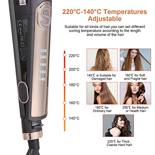 Pretfy Hair Straighteners, Hair Straighteners & Curlers in One with 140℃- 220℃ Adjustable Temperature, Straightener with Ceramic Thin Floating Pl