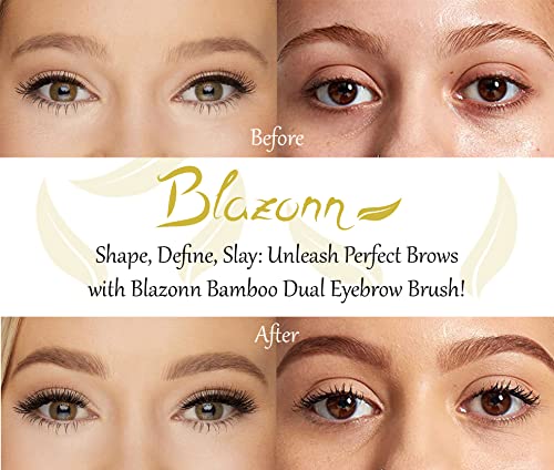 Blazonn Eyebrow Brush, Bamboo Handle and Spoolie 2in1 Angled Brush, Use with Gel, Cream or Powder, for Lining and Shaping Brows and Eyelashes, Ve