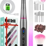 Electric Nail Files, Cordless Nail Drill Rechargeable, 5 Adjustable Speed E File, Professional Electric Nail Drill for Acrylic Nails with 20000 R