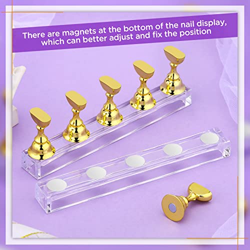 PROUSKY 2 Sets Nail Display Stand Fingernail DIY Nail Art Display Nail Tip Practice Holder Magnetic Nail Art Stand for False Nail Tip Manicure To