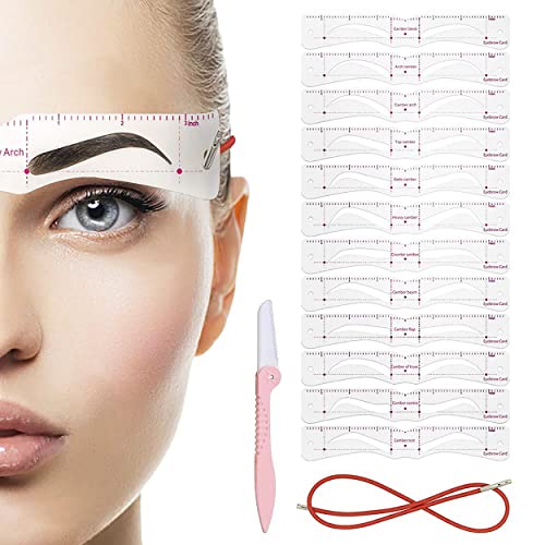 Eyebrow Stencils 12 Styles Eyebrow Shaper Kit,DIY Reusable Eyebrow Template with Head-Wear Strap and Eyebrow Razor for Women Makeup