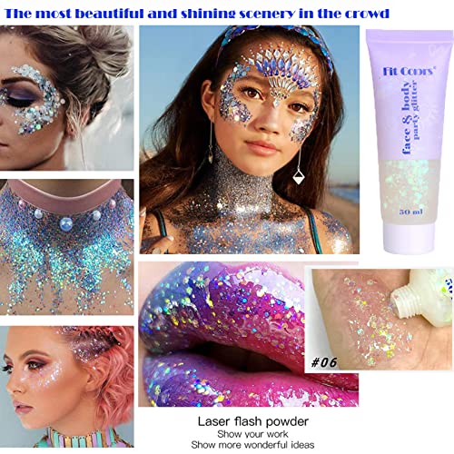 Body Face Glitter Gel, 50ml Mermaid Sequins Sparkling Chunky Body Lotion Glitter Liquid Shimmer Eyeshadow Chunky Glitter for Cosmetic Face Hair L