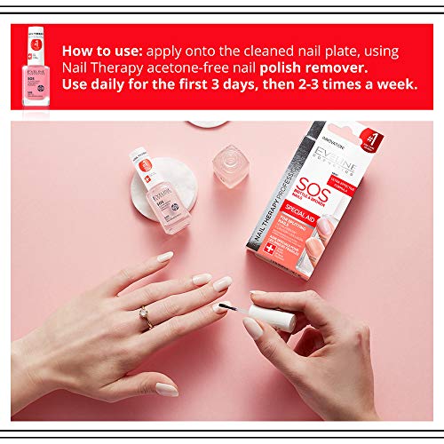Eveline Cosmetics SOS Broken & Brittle Nail Therapy Professional | 12 ML | Strengthening Hardening Conditioner with Calcium and Collagen | Repair