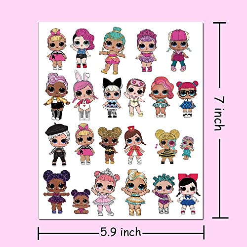 LOL Temporary Tattoos for Doll Birthday Party for Kids Girl Cartoon Supplie Party School Rewards Gifts Water Bottle Decor Goodie Party Bag Filler