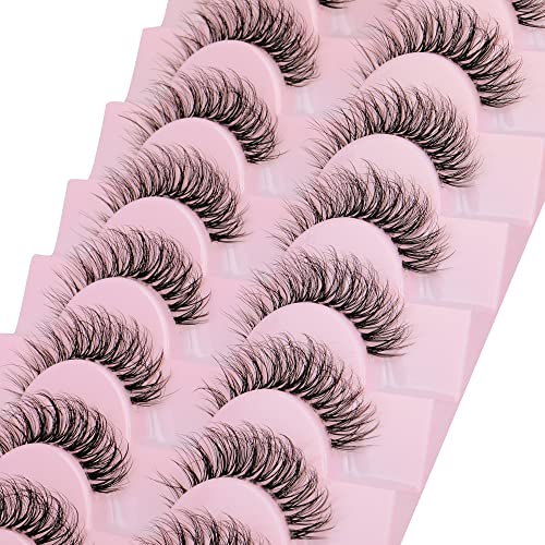 Lashes Natural Look Wispy False Eyelashes 15mm Short Clear Band Fake Eye Lashes Lightweight Volume Strip Lashes Multipack