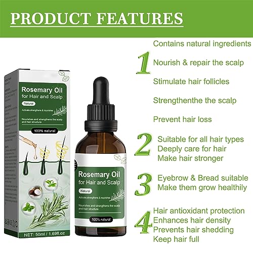 Rosemary Essential Oil For Hair Growth, Natural Rosemary Oil For Hair & Eyelashes Growth, Hair Strengthening Oil Improve Hair Loss, For Growth An
