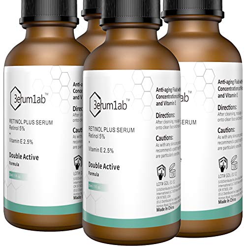 Retinol Serum High Strength for Face and Skin, Unique Double Active Ingredients of 5% Retinol & 2.5% Vitamin E, Outstanding Synthetic Effect to R