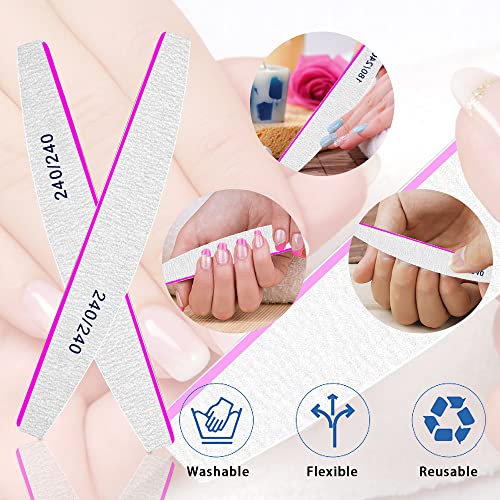 12pcs Nail Files, Professional Nail File 240/240 Grit Nail Files for Natural Nails or Thick Nail File, Nail Files Washable and Reusable, Double-S