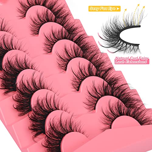 Newcally False Eyelashes Fairy Lashes Fox Eye Fluffy Wispy Strip Lashes Cat Eye Fake Lashes Pack Dramatic Lashes 7 Pairs Eye Makeup